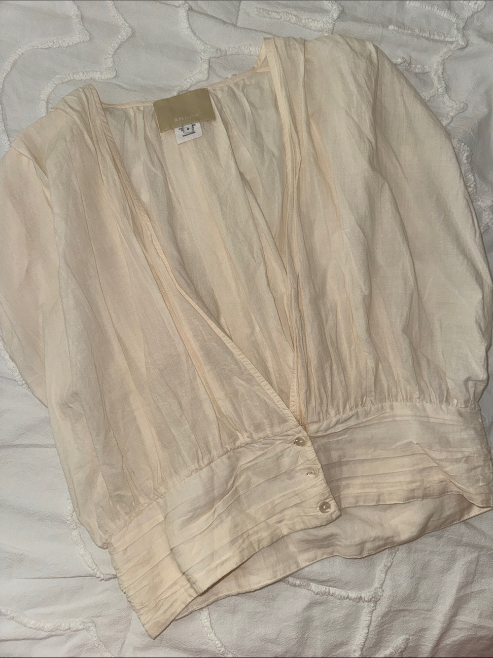 Anaak Cream Sheer Cotton Button-Front Wrap Blouse